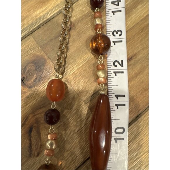 Chicos Brown Amber Gold Tone 20" Long Beaded Statement Necklace NEW - Picture 13 of 16